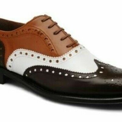 Brown white black men triple tone made to order oxford leather lace up shoes