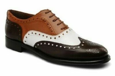Brown White Black Men Triple Tone Made To Order Oxford Leather Lace Up Shoes