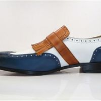 Party Wear Multi Color Single Buckle Strap Monk Genuine Leather Men Shoes - Thumbnail 1