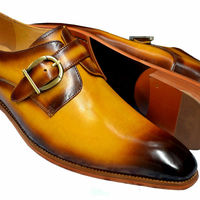 Stylish Men's Handmade Brown & Yellow Monk Strap Shoes, Men Formal Dress Shoes - Thumbnail 4