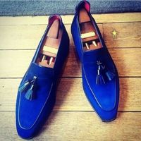 Handmade Men royal blue Suede casual shoes moccasins, Men elegant slip ons shoes - Thumbnail 4