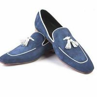 Handmade Men Navy blue Suede leather Tassels moccasins shoes loafer slip ons - Thumbnail 2