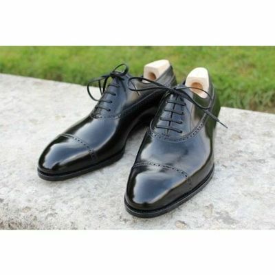 New handmade men's black brogue dress shoes, men's leather lace up formal shoes