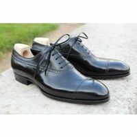 New Handmade Men's Black Brogue Dress Shoes, Men's Leather Lace Up Formal Shoes - Thumbnail 1