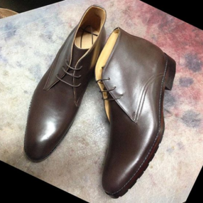 Handmade men brown leather boot, mens chukka style boots, formal boot for men - Thumbnail 3