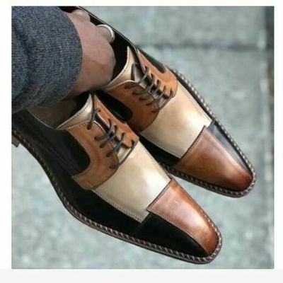 Handmade men 3 tone shoes, men dress formal shoes, real leather lace up shoes
