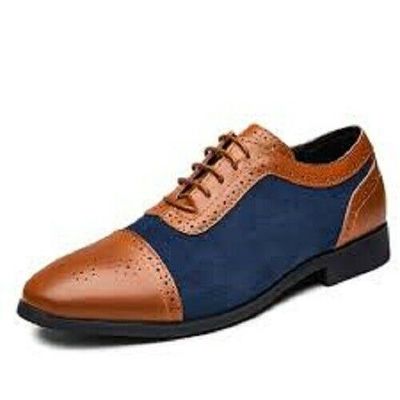 Handmade Men’s Leather Suede Lace Up Stylish Shoes, Men’s Brown Navy Blue Cap To