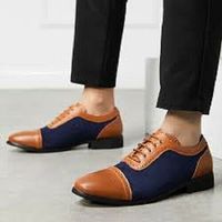 Handmade Men’s Leather Suede Lace Up Stylish Shoes, Men’s Brown Navy Blue Cap To - Thumbnail 2
