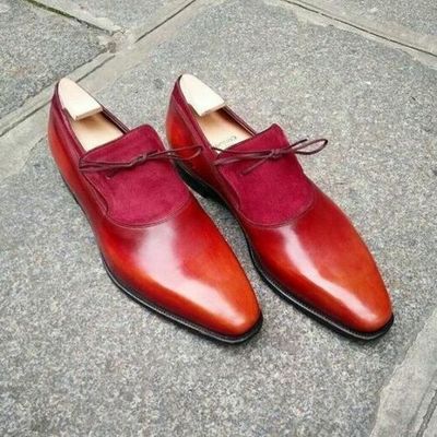 Handmade men’s suede leather loafers shoes, men’s burgundy color slip on shoes