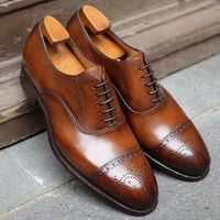 Handmade Men’s Leather Lace Up Stylish Shoes, Men’s Brown Cap Toe Brogue Stylish - Thumbnail 1