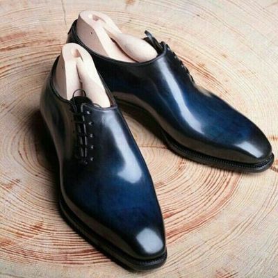 New Handmade Men's Blue Two Tone Oxford Shoes Tapper Toe Leather Shoes