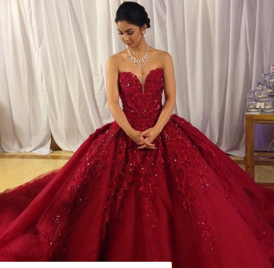 Burgundy Pageant Gowns Prom Dress with Appliques