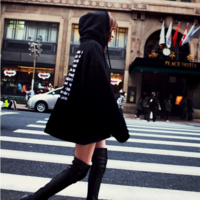 Autumn and Winter Black Loose Letter Printed Hoodie - Thumbnail 2
