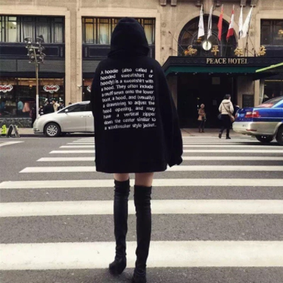 Autumn and winter black loose letter printed hoodie