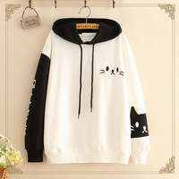 Cute Print Cartoon Cat Japanese Colorblock Hoodie - Thumbnail 2