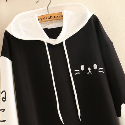 Cute print cartoon cat japanese colorblock hoodie