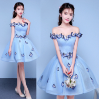 Off Shoulder 3D Butterfly Party Dress - Thumbnail 4