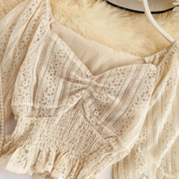 Elegant Lace Crop Top Long Sleeve Blouse - Thumbnail 2