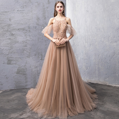 Cute tulle lace long prom dress evening dress - Thumbnail 4