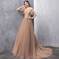 Cute tulle lace long prom dress evening dress - Thumbnail 1