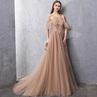 Cute tulle lace long prom dress evening dress - Thumbnail 3