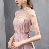 Pink lace beads long prom dress evening dress - Thumbnail 1