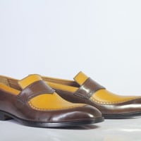 Handmade Blue & Tan Penny Loafers Leather Shoes For Men's - Thumbnail 2