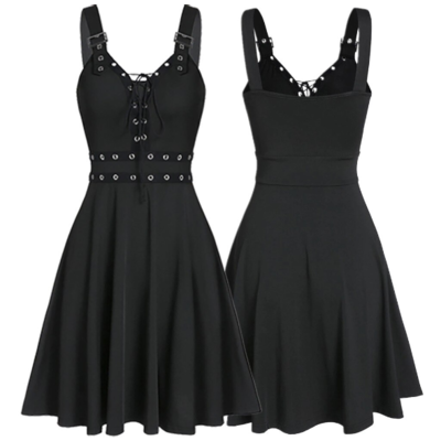 Sexy deep v neck lace up sleeveless dress - Thumbnail 5