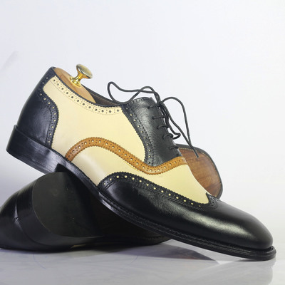 Handmade multi color wing tip lace up leather shoes for men's - Thumbnail 2