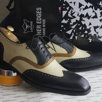 Handmade Multi Color Wing Tip Lace Up Leather Shoes For Men's - Thumbnail 2
