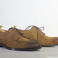 Handmade Brown Split Toe Lace Up Suede Shoes For Men's - Thumbnail 1