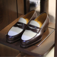 Handmade brown and white slip ons shoes, moccasin dress shoes, leather loafers - Thumbnail 4