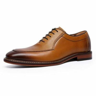 Handmade men’s leather lace up stylish shoes, men’s tan brown color square toe