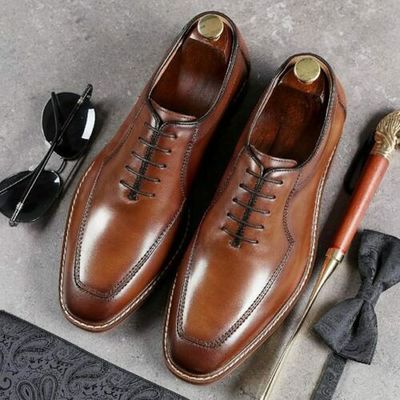Handmade Men’s Leather Lace Up Stylish Shoes, Men Brown Square Toe Casual shoes