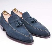 Handmade Men’s Suede Loafers Shoes, Men’s Navy Blue Color Slip On Split Toe Shoe - Thumbnail 4
