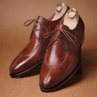 Handmade Men’s Leather Lace Up Stylish Shoes Men’s Brown Color Split Toe Stylish - Thumbnail 3