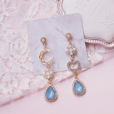 Water crystal moon star gem diamond classic fairy tales princess jewelry earrings