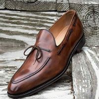 Handmade Men’s Leather Loafers Shoes, Men’s Brown Slip On Moccasin Shoes - Thumbnail 1