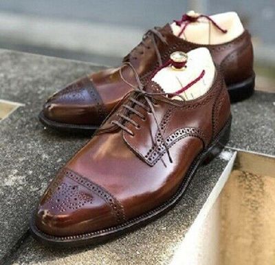 Handmade Men’s Leather Lace Up Stylish Shoes, Men’s Brown Cap Toe Brogue Stylish