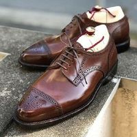 Handmade Men’s Leather Lace Up Stylish Shoes, Men’s Brown Cap Toe Brogue Stylish - Thumbnail 4