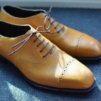 Handmade Men’s Leather Lace Up Stylish Shoes, Men’s Tan Color Stylish Shoes - Thumbnail 1