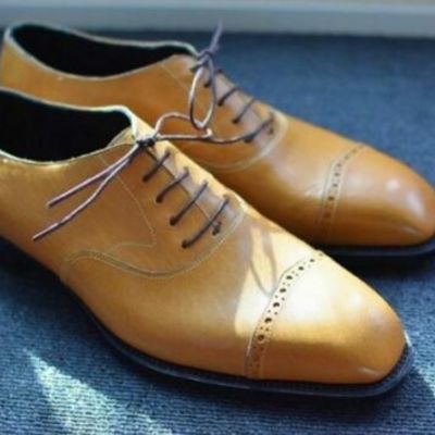 Handmade men’s leather lace up stylish shoes, men’s tan color stylish shoes