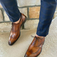 Handmade Men’s Leather Lace Up Stylish Shoes, Men’s Brown Wing Tip Stylish Shoes - Thumbnail 1