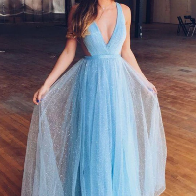 Stunning a line floor length deep v neck sleeveless prom dress  - Thumbnail 4