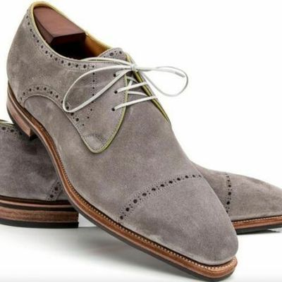 Handmade men’s suede lace up stylish shoes, men’s gray cap toe stylish shoes