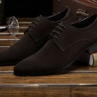 Handmade Men’s Suede Lace Up Shoes, Men’s Chocolate Brown Derby Stylish Shoes - Thumbnail 4