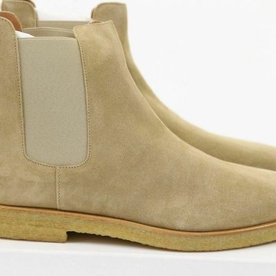 New pure handmade custom mens beige chelsea suede leather boots in thick crepe - Thumbnail 3