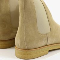 New Pure Handmade Custom Mens Beige Chelsea Suede Leather Boots in Thick Crepe - Thumbnail 3