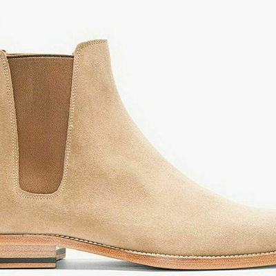 New pure handmade custom mens beige chelsea suede leather boots in leather sole - Thumbnail 5