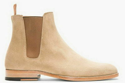 New Pure Handmade Custom Mens Beige Chelsea Suede Leather Boots in Leather Sole